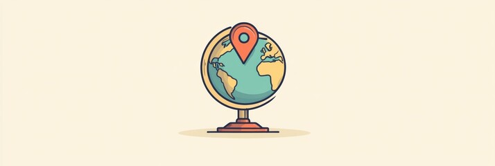 Poster - A simple globe showcases a distinct location pin, marking a travel destination and inviting exploration and adventure. Generative AI