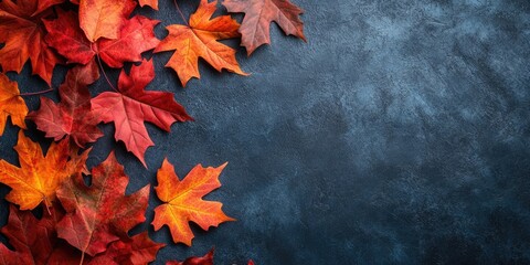 Aufkleber - Autumn and fresh maple leaves. Seasonal background. Education, back to school theme, top view, flat lay - Image. Empty copyspace for text.