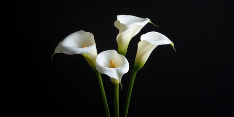Aufkleber - white calla lily blooms on a black background