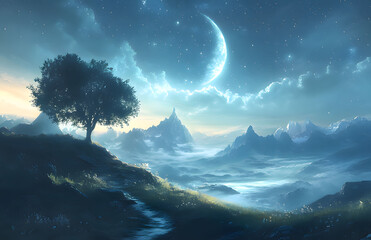Wall Mural - landscape with mountains and clouds. generative ai