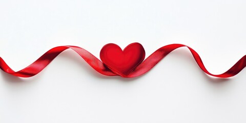 Poster - Red heart ribbon against a white background.
