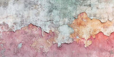 Poster - background, cracked wall with multiple layers of paint. fragments of peeling plaster from the wall. intriguing texture, overlay. Area for copy. Copyspace. Banner. Aged Grunge Abstract Background.