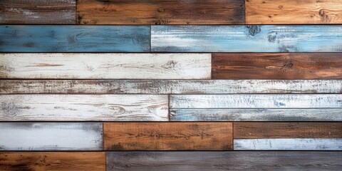 Poster - The wooden background features brown, white, and blue colors.