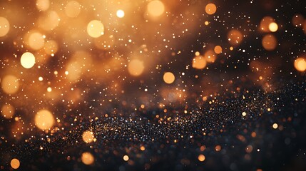 Poster - A mesmerizing display of golden bokeh lights and shimmering particles against a dark backdrop, creating an enchanting, magical atmosphere.