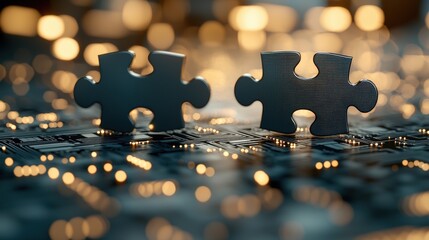 Poster - Striking Puzzle Pieces on a Glowing Background