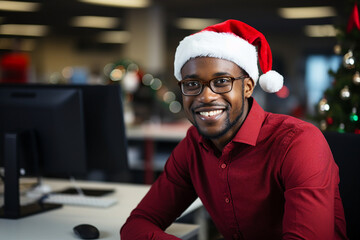 Poster - Generative AI picture of office manager celebrate new year night in office indoors