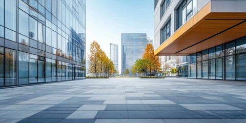 Aufkleber - empty square featuring a contemporary office building in an urban setting