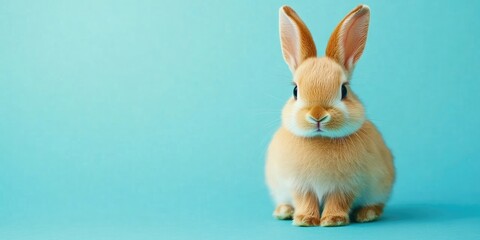 Poster - Cute brown baby rabbit on a blue background