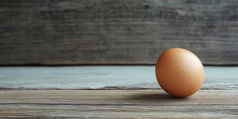 Poster - Chicken egg on wooden table with area for copy.