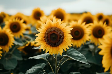 Picturesque sunflower field, on white