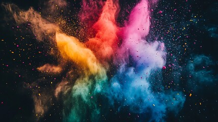 Poster - A vibrant explosion of colored dust creates a dazzling display against a dark background, evoking energy and creativity.