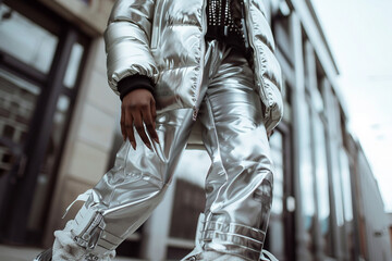 Poster - Close up of a fashion model wearing a futuristic garment ai generated image