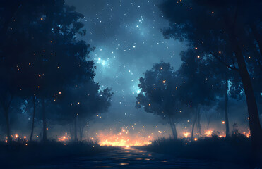Wall Mural - night in the forest. generative ai