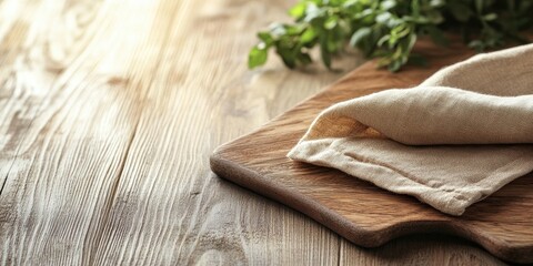 Aufkleber - Board and napkin on a wooden surface, close-up.