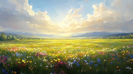 Aufkleber - A vibrant meadow filled with colorful flowers under a bright sky, capturing the essence of nature's beauty.