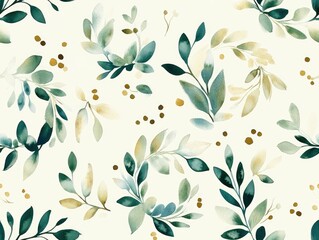 Poster - Elegant muted watercolor Christmas wreaths with green  gold  and neutral tones on a soft  cream colored seamless background  Simple  modern  and minimalist design perfect for holiday themed decor