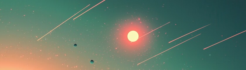 Poster - Stunning Celestial Scene with Light Trails and Planets