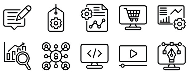 SEO and Marketing Icon Set Optimized Line Style Collection for Digital Growth