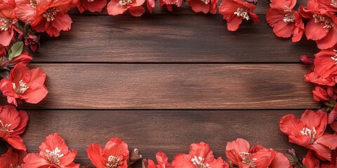 Aufkleber - Flowers border frame with copyspace on a wooden background.