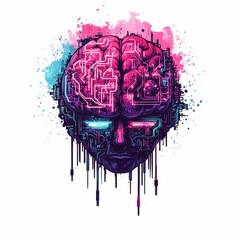 Leinwandbilder - Striking digital depicting a glitching brain with neon circuits  chaotic digital graffiti  and a aesthetic  showcasing a futuristic and innovative concept of intelligence and technology