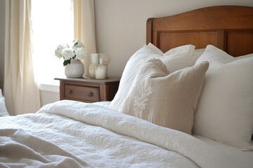 Canvas Print - Welcoming Guest Bedroom with Fresh Linens and Simple Elegance  