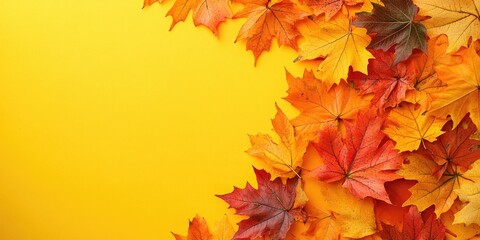 Aufkleber - Autumn and fresh maple leaves. Seasonal background. Education, back to school theme, top view, flat lay - Image. Empty copyspace for text.