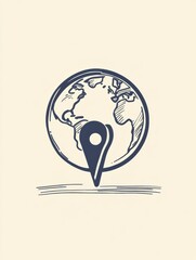Poster - A stylized globe outlines a single location pin, emphasizing the highlighted travel destination clearly and creatively. Generative AI