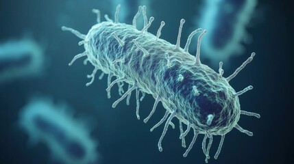 Poster - Bacteria with flagella, microscopic view, detailed structure, cellular features