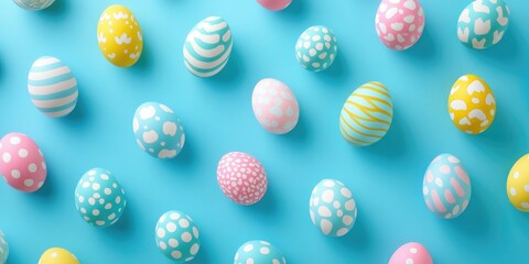 Aufkleber - Easter eggs on a vibrant blue backdrop