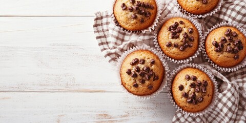 Poster - Delicious muffins on a white wooden table