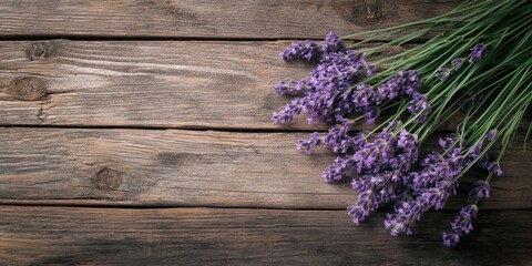Poster - Lavender resting on a wooden surface