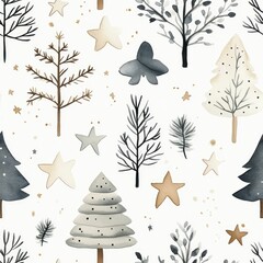 Aufkleber - beautifully crafted featuring a charming scandinavian inspired christmas scene with minimalist trees