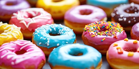 Poster - Close-up shot of vibrant donuts.