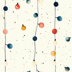 Poster - This seamless pattern features a minimalist and depiction of Christmas lights in soft pastel watercolor tones  scattered across a light cream background  The result is a delicate  whimsical