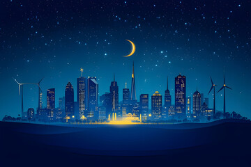 Wall Mural - an evening lit by the city's lights in the dark night. Generative AI