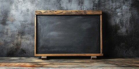 Poster - Empty chalkboard set against a rustic backdrop.