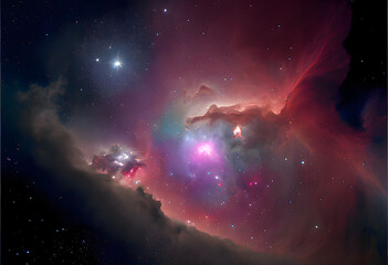 Wall Mural - the dark universe the purple star and the red aurora hovering around it. generative ai