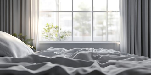 Poster - grey bed linens, window, background