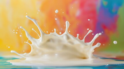 Poster - Milk splash with colorful background, vibrant colors, dynamic motion