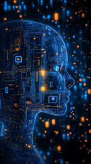 Wall Mural - multimodal generative ai, cinematic ai woman, futuristic robot, data,digital elements and holograms 