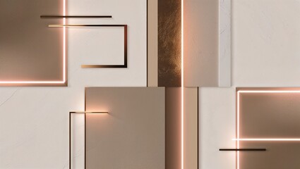 Wall Mural - Abstract geometric shapes with gold accents and warm lighting.