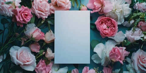 Aufkleber - Invitation or greeting card mockup featuring flowers, blank card mockup with copyspace.