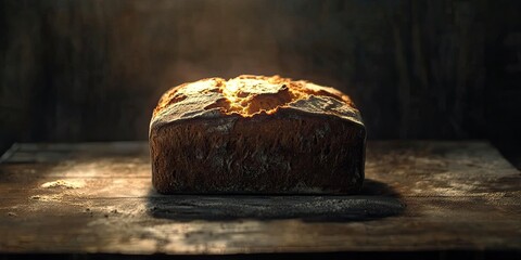 Poster - A loaf of bread illuminated by cinematic lighting. Close-up