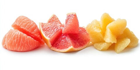 Poster - Fresh peeled pomelo, pummelo, grapefruit, and shaddock isolated on a white background, with a clipping path.