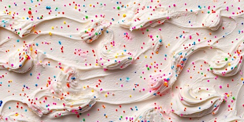 Poster - Cake frosting texture backdrop with sprinkles on the surface.