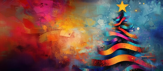 Poster - Colorful abstract Christmas tree with vibrant background and star