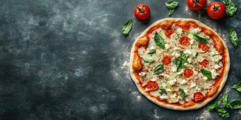 Aufkleber - Top view of fresh pizza on a gray table