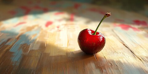 Poster - Cherry on a wood surface
