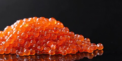 Poster - Close-up pile of red salmon caviar on black.