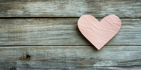 Poster - blank heart-shaped paper on a wooden background with copy space, Valentine's backdrop